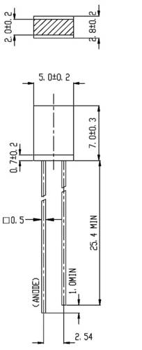 Everlight Opto 514UYD LED bedrahtet Gelb Rechteckig 2 x 5mm 2.3 mcd 180° 10mA 2V