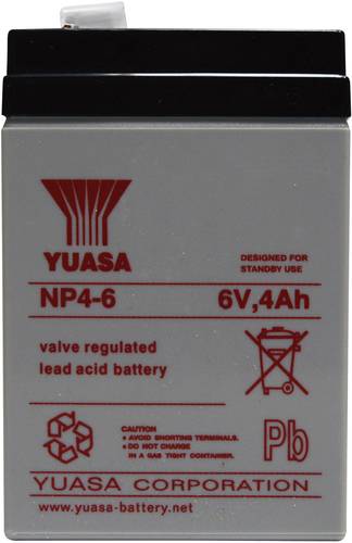 Yuasa NP4-6 NP4-6 Bleiakku 6V 4Ah Blei-Vlies (AGM) (B x H x T) 70 x 106 x 47mm Flachstecker 4.8mm Wa