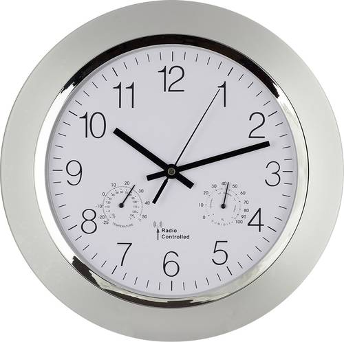 EUROTIME 56004 Funk Wanduhr 34cm x 5cm Silber