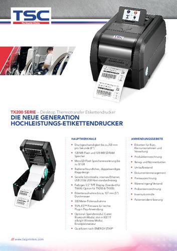 TSC TX300 Etiketten-Drucker Thermotransfer 300 x 300 dpi Etikettenbreite (max.): 112mm USB