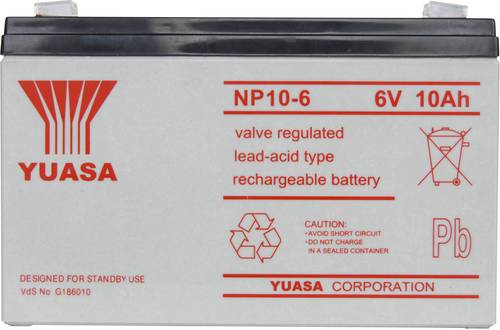 Yuasa NP10-6 NP10/6 Bleiakku 6V 10Ah Blei-Vlies (AGM) (B x H x T) 151 x 97.5 x 50mm Flachstecker 4.8