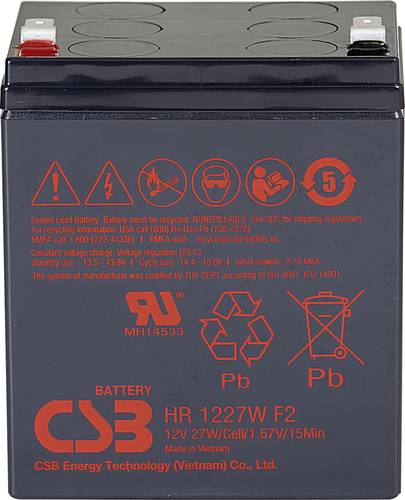 CSB Battery HR 1227W high-rate HR1227WF2 Bleiakku 12V 6.2Ah Blei-Vlies (AGM) (B x H x T) 90 x 106 x