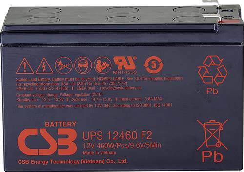 CSB Battery UPS 12460high-rate UPS12460F2 Bleiakku 12V 9.6Ah Blei-Vlies (AGM) (B x H x T) 151 x 99 x