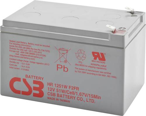 CSB Battery HR 1251W high-rate HR1251WF2 Bleiakku 12V 12Ah Blei-Vlies (AGM) (B x H x T) 151 x 100 x