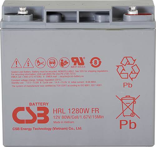 CSB Battery HRL 1280W high-rate longlife HRL1280W-FR Bleiakku 12V 20Ah Blei-Vlies (AGM) (B x H x T)