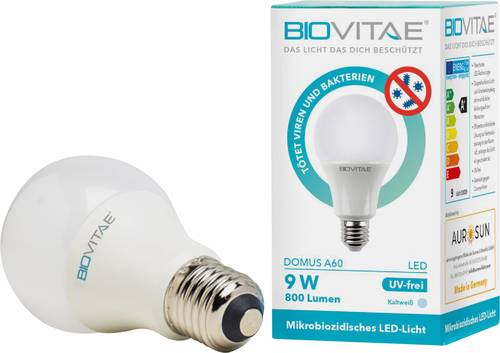 BIOVITAE 4251897400121 LED EEK F (A - G) E27 9W = 60W Neutralweiß (Ø x L) 60mm x 113mm 1St.