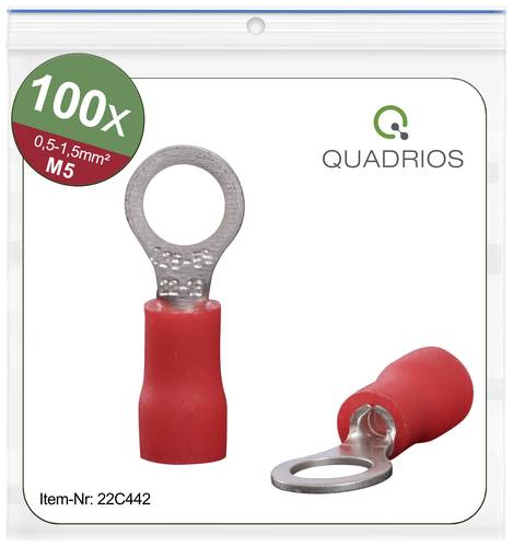 Quadrios 22C442 Ringkabelschuh Querschnitt (max.)=1.5mm² Loch-Ø=5.3mm Teilisoliert Rot 1 Set