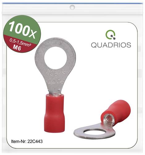 Quadrios 22C443 Ringkabelschuh Querschnitt (max.)=1.5mm² Loch-Ø=6.5mm Teilisoliert Rot 1 Set