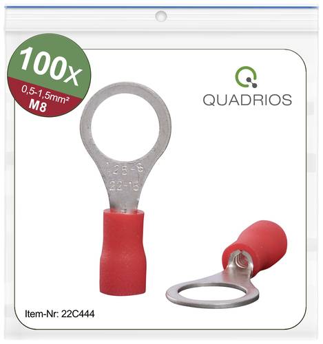 Quadrios 22C444 Ringkabelschuh Querschnitt (max.)=1.5mm² Loch-Ø=8.5mm Teilisoliert Rot 1 Set