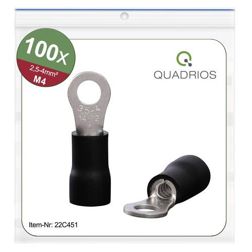 Quadrios 22C451 Ringkabelschuh Querschnitt (max.)=4.0mm² Loch-Ø=4.3mm Teilisoliert Schwarz 1 Set