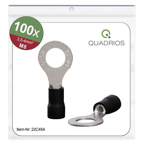 Quadrios 22C454 Ringkabelschuh Querschnitt (max.)=4.0mm² Loch-Ø=8.5mm Teilisoliert Schwarz 1 Set