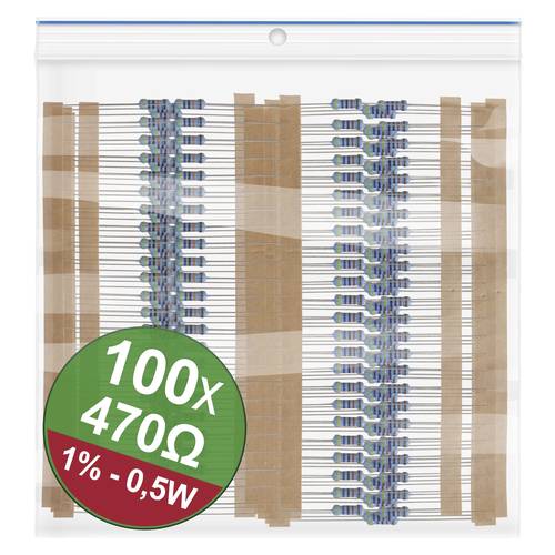 Quadrios 22P091 22P091 Metallschicht-Widerstand Sortiment 470Ω axial bedrahtet 0.5W 1% 1 Set