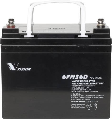 Vision Akkus 6FM36DX Bleiakku 12V 36Ah Blei-Vlies (AGM) (B x H x T) 195 x 155 x 130mm M6-Schraubansc