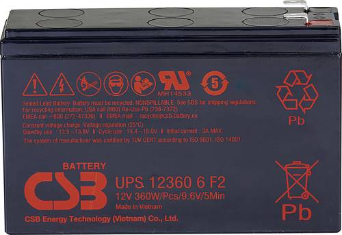 CSB Battery UPS 123606high-rate UPS123606F1F2 Bleiakku 12V 7Ah Blei-Vlies (AGM) (B x H x T) 151 x 99