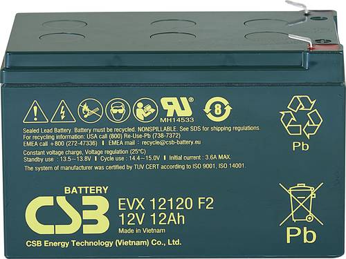 CSB Battery EVX 12120 EVX12120F2 Bleiakku 12V 12Ah Blei-Vlies (AGM) (B x H x T) 151 x 100 x 98mm Fla