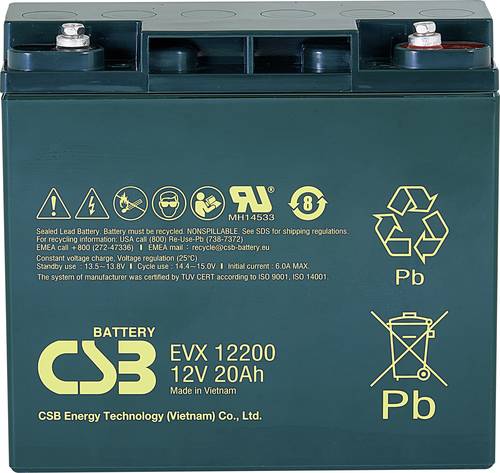 CSB Battery EVX 12200 EVX12200 Bleiakku 12V 20Ah Blei-Vlies (AGM) (B x H x T) 181 x 167 x 76mm M5-Sc