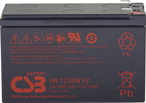 CSB Battery HR 1234W high-rate HR1234WF2 Bleiakku 12V 8.4Ah Blei-Vlies (AGM) (B x H x T) 151 x 99 x