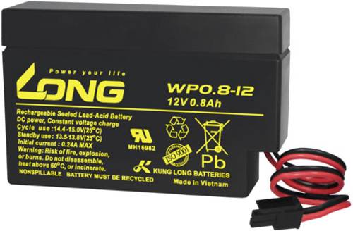 Long WP0.8-12H WP0.8-12H Bleiakku 12V 0.8Ah Blei-Vlies (AGM) (B x H x T) 96 x 62 x 25mm Molex-Stecke