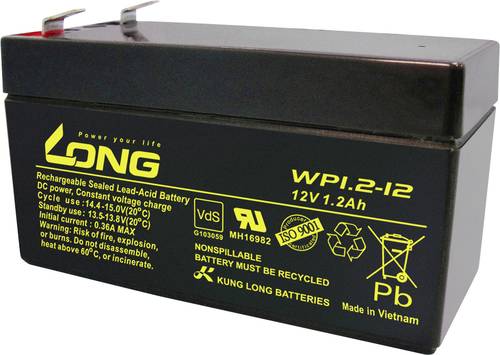 Long WP1.2-12 WP1.2-12 Bleiakku 12V 1.2Ah Blei-Vlies (AGM) (B x H x T) 97 x 59 x 43mm Flachstecker 4