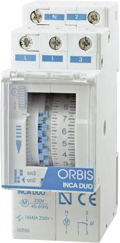 ORBIS Zeitschalttechnik OB330132 Zeitschaltuhr für Hutschiene INCA DUO D 230 V/AC