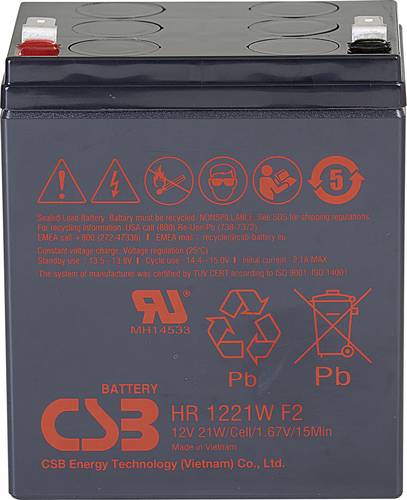 CSB Battery HR 1221W high-rate HR1221WF2 Bleiakku 12V 5Ah Blei-Vlies (AGM) (B x H x T) 90 x 106 x 70