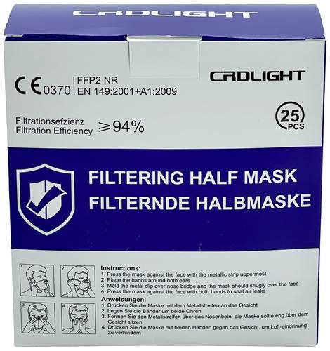 CRD Light CRDFFP2 Feinstaubmaske ohne Ventil FFP2 25 St. EN 149:2001 + A1:2009 DIN 149:2001 + A1:200