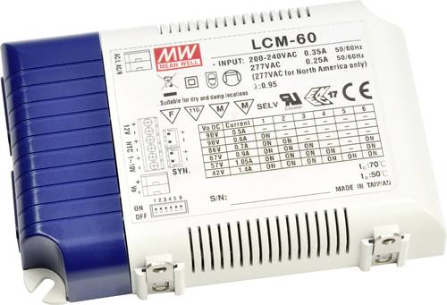 Mean Well LCM-60 LED-Treiber Konstantstrom 60W 0.5 - 4.4A 2 - 90 V/DC PFC-Schaltkreis