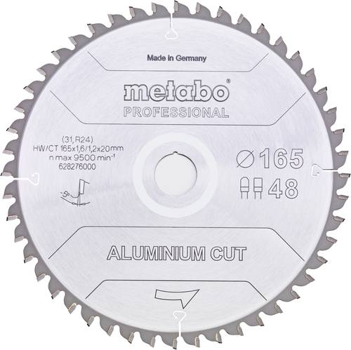 Metabo Aluminium Cut Professional 628276000 Kreissägeblatt 165 x 20 x 1.2mm Zähneanzahl: 48 1St.