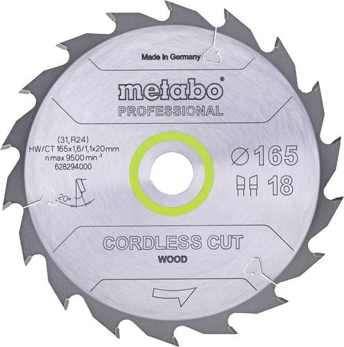 Metabo CORDLESS CUT WOOD 628294000 Kreissägeblatt 165 x 20 x 1.1mm Zähneanzahl: 18 1St.