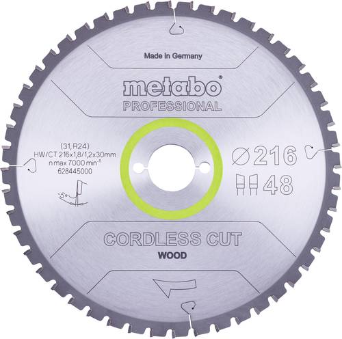 Metabo Cordless Cut Wood 628445000 Kreissägeblatt 216 x 30 x 1.2mm Zähneanzahl: 48 1St.