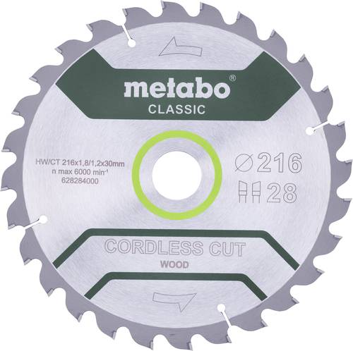 Metabo CORDLESS CUT WOOD CLASSIC 628654000 Kreissägeblatt 216 x 30 x 1.2mm Zähneanzahl: 40 1St.