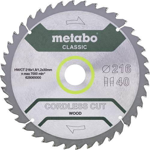 Metabo CORDLESS CUT WOOD CLASSIC 628665000 Kreissägeblatt 216 x 30 x 1.2mm Zähneanzahl: 28 1St.