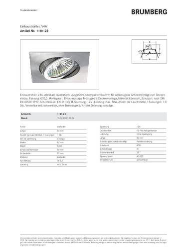 Brumberg 118122 118122 Einbauleuchte Halogen GX5.3 50W Edelstahl