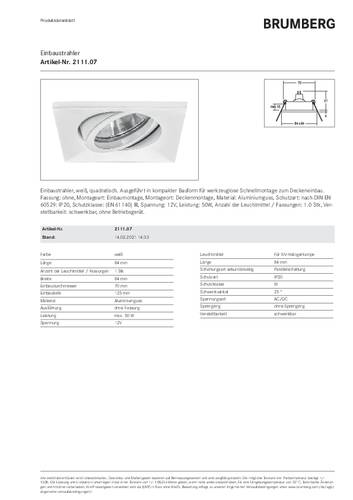 Brumberg 211107 211107 Einbauleuchte Halogen 50W Weiß