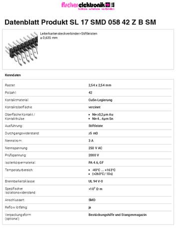 Fischer Elektronik Stiftleiste (Standard) Anzahl Reihen: 2 SL17SMD05842ZBSM 10St.