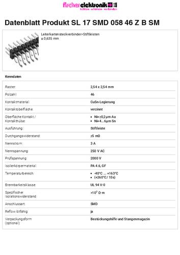 Fischer Elektronik Stiftleiste (Standard) Anzahl Reihen: 2 SL17SMD05846ZBSM 10St.